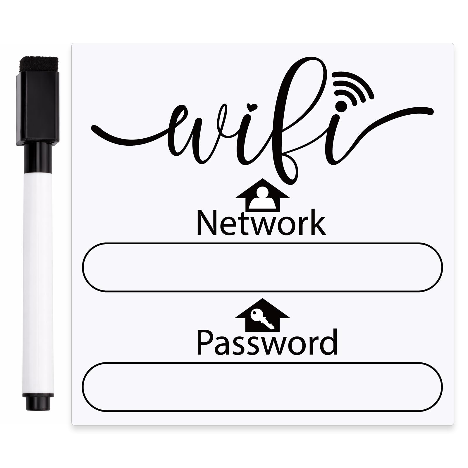 Magnetic WiFi Sign with Erasable Pen, 5x5in White Black Reusable WiFi Password Board for Guest Home Fridge Magnet Business & Office Use Host Essentials