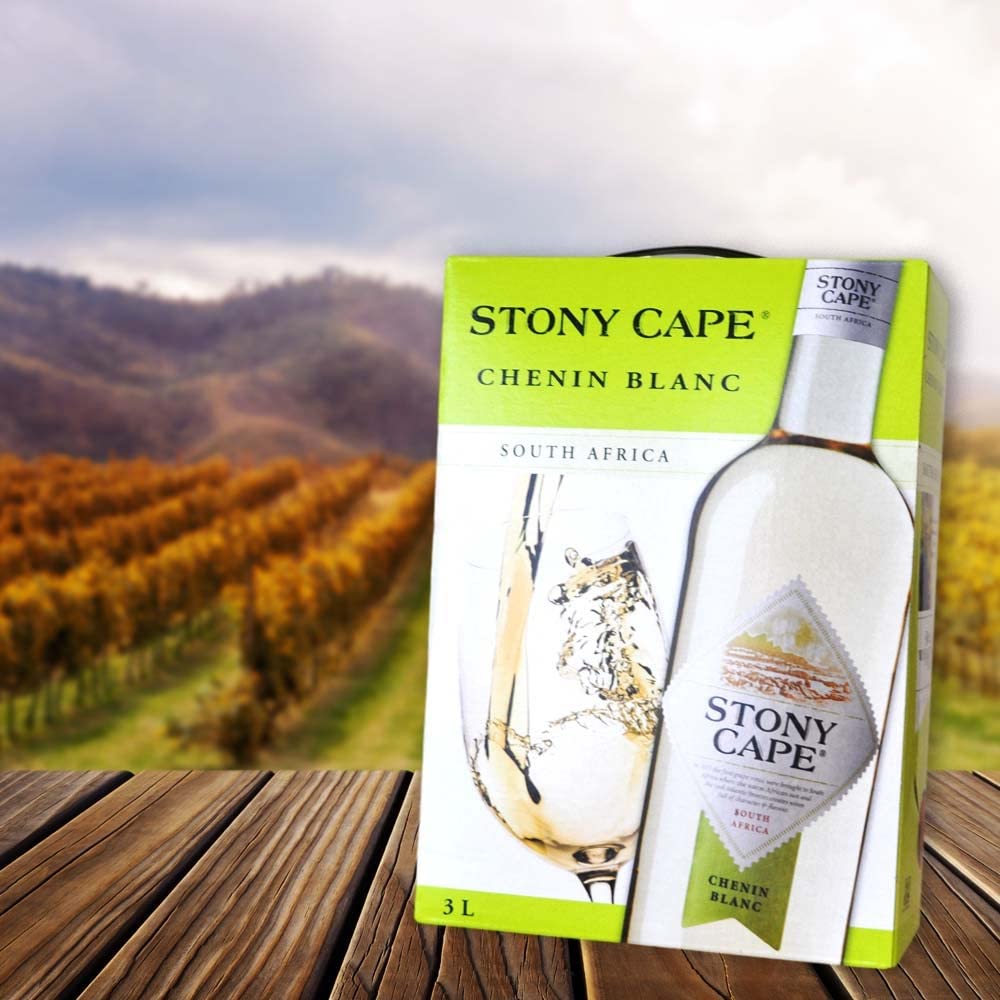 Stony Cape Chenin Blanc, trocken, Bag-in-Box, trocken, sortenreines Weinpaket + VINOX Winecards (4x3,0l)