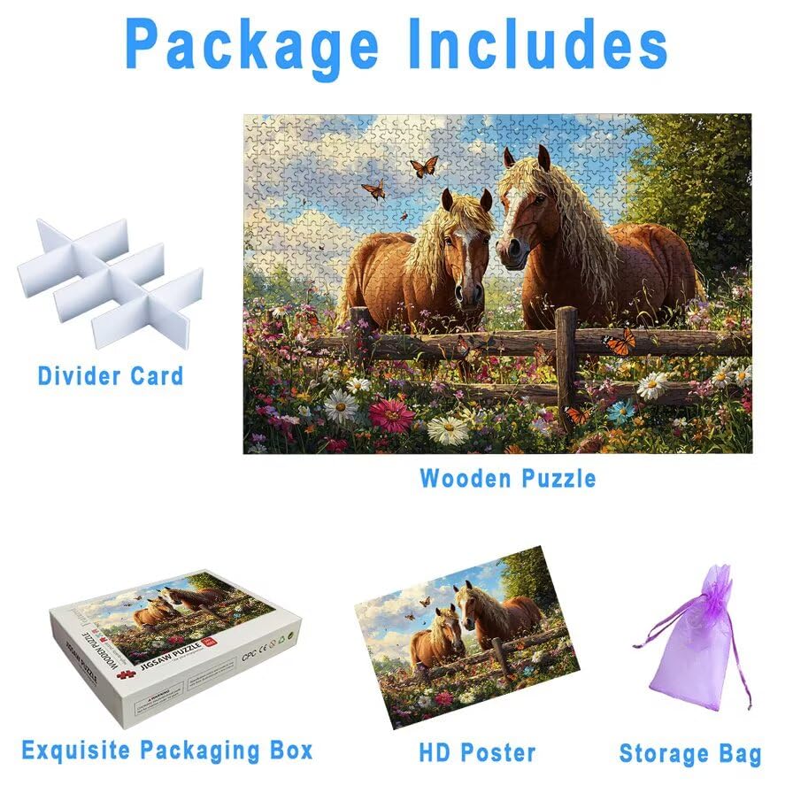 Puzzle 1000 Piezas, Puzzle Granja con Caja Regalo, Caballo Puzzles 1000 Piezas Adultos, Medidas: 75 x 50 cm, Rompecabezas Adultos de Madera, Rompecabezas para Decoración Hogar, Regalo Mujer, -6372