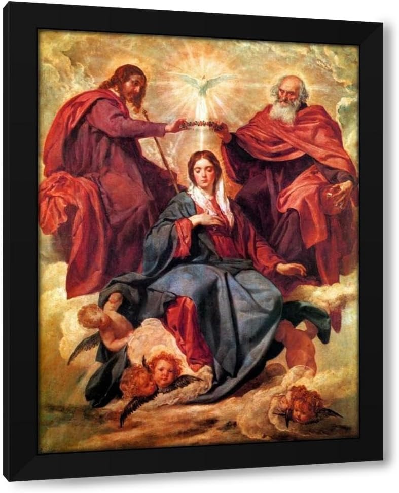 Velazquez, Diego 36x48 Huge Black Modern Framed Canvas Art Print Titled: The Coronation Of The Virgin