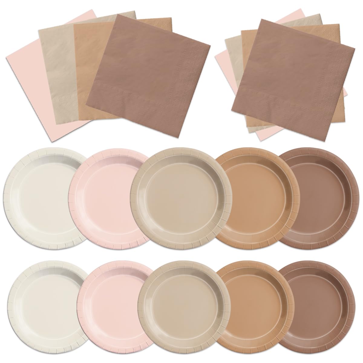 CMUSKO Boho Baby Shower Decorations-150Pcs Gradient Brown Plates and Napkins Kit Serves 50,Neutral Boho Party Supplies for Bridal Shower,Wedding,