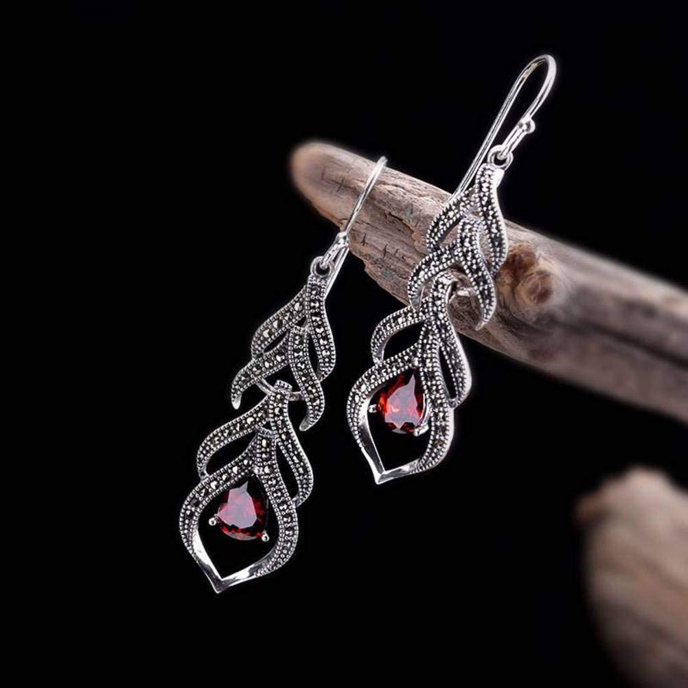 Pendientes de Oreja Aretes para Mujer S925 Pendientes de Plata Esterlina Joyería de Plata Tailandesa Hecha a Mano Femenina Gota de Agua Granada Roja Pendientesgranate, Plata 925