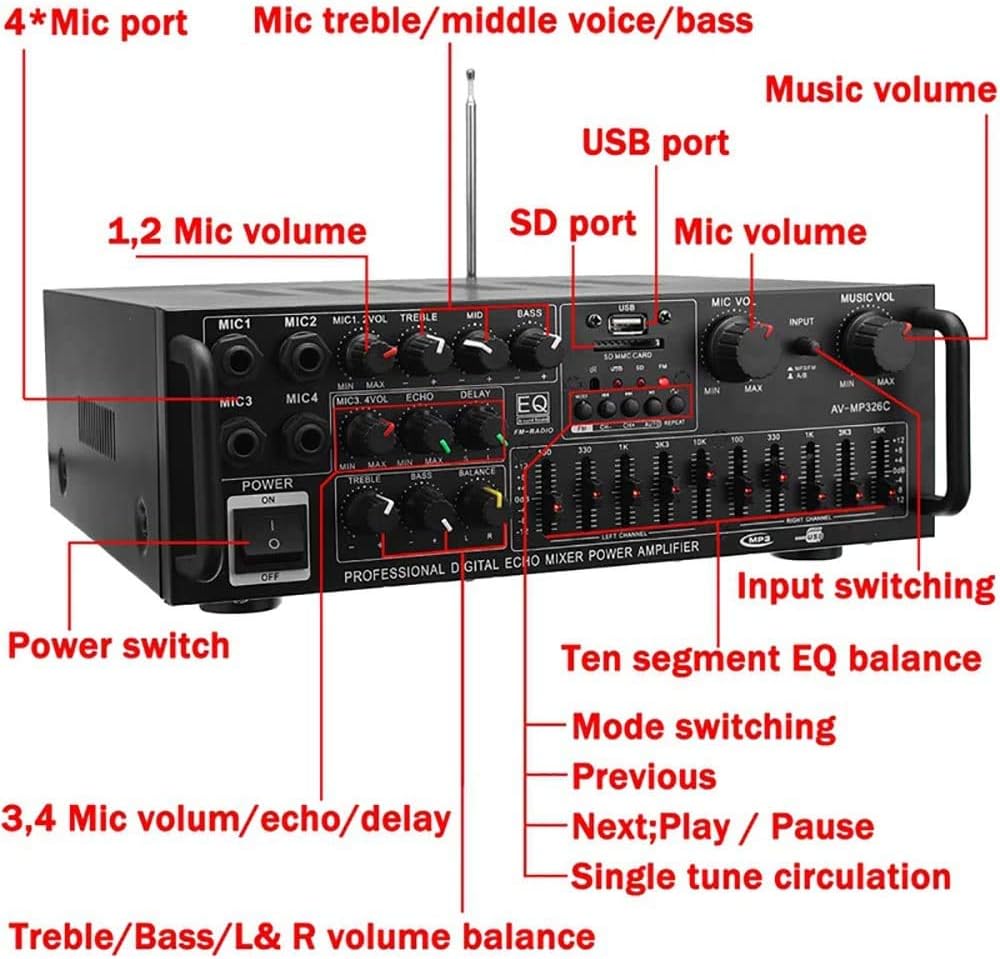 Buу 2 gеt 3 Kytree HiFi Stereo Audio Amplifier-110V Home Power Amplifier for Home Car Amplifier Year-end New Year Wedding Party,Power Bluetooth EQ Equalizer 12V car Outdoor Power Amplifier