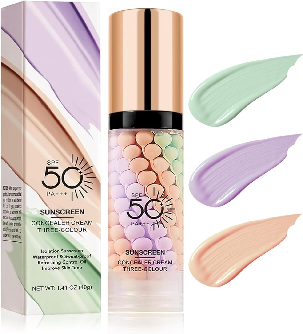 3 In 1 Primer for Face Before Makeup,SPF 50 Sunscreen Isolation Cream,One Step Color Corector Face Primer,Moisturizing Color Correcting Facial Serum Oil Control & Even Skin Tone,Radiance Skin