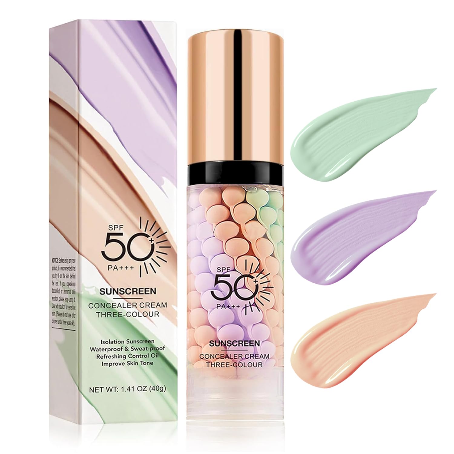 3 In 1 Primer for Face Before Makeup,SPF 50 Sunscreen Isolation Cream,One Step Color Corector Face Primer,Moisturizing Color Correcting Facial Serum Oil Control & Even Skin Tone,Radiance Skin