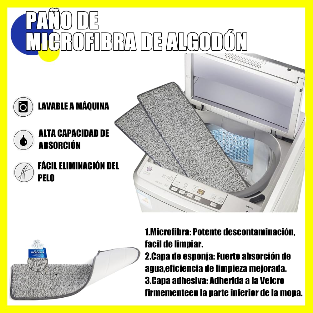 Mopa Multifuncional para Azulejos Paredes y Suelos con Cubo Escurridor Sistema Autoescurrible Cepillo 6 Almohadillas de Microfibra Limpieza Tarima Atrapa Polvo Trapeador Escurre Fácil Mop Ventanas