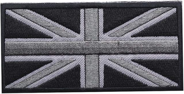 TOPPATCH Union Jack UK British National Flag Embroidered Sew on Patch Badge Applique England Flag UK Great Britain Patch Badge (Black Grey)