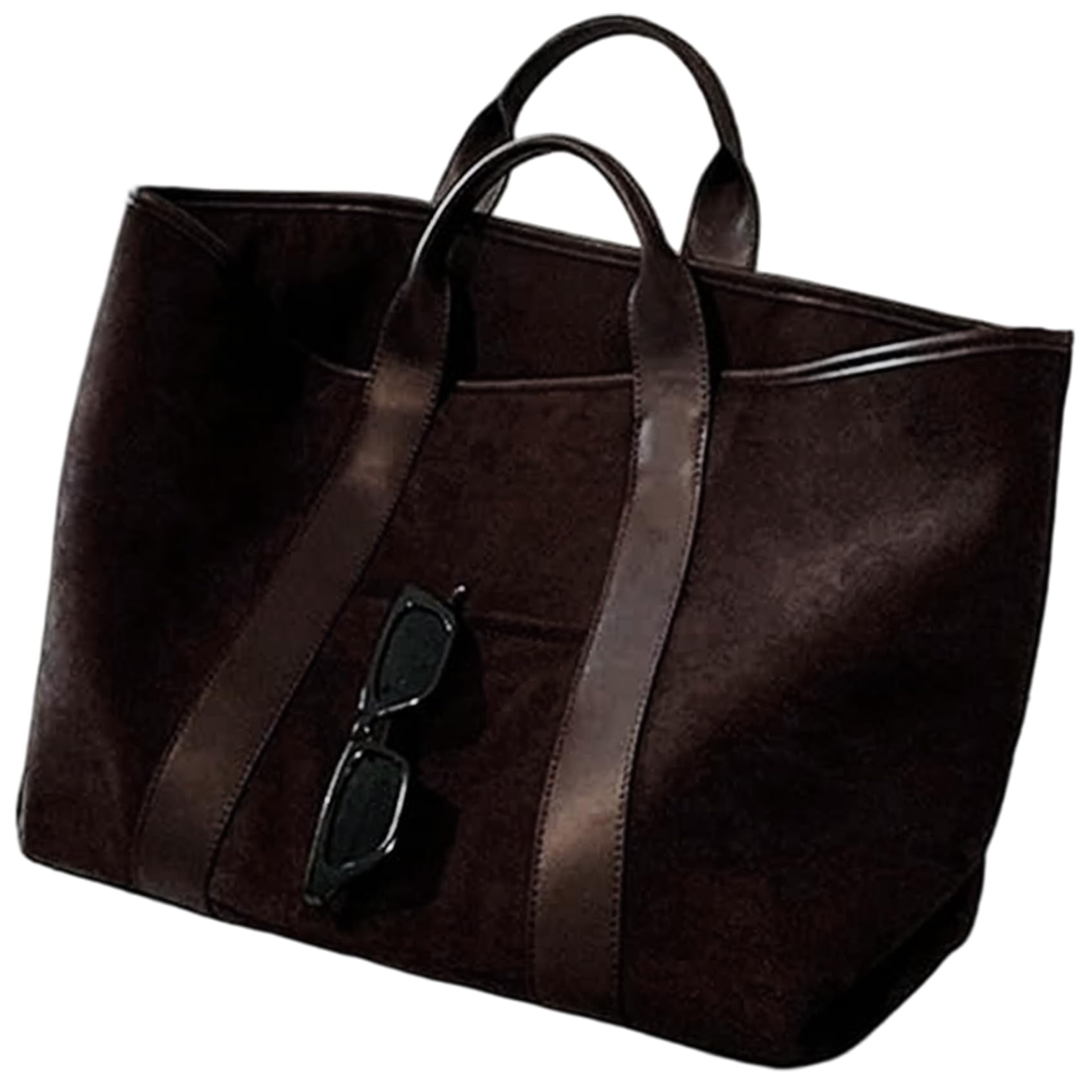 Xoeryoy Brown Suede Bag Vintage Extra Large Tote Bag with Top Handle & Front Pocket Fashion Handbags for Work Travel