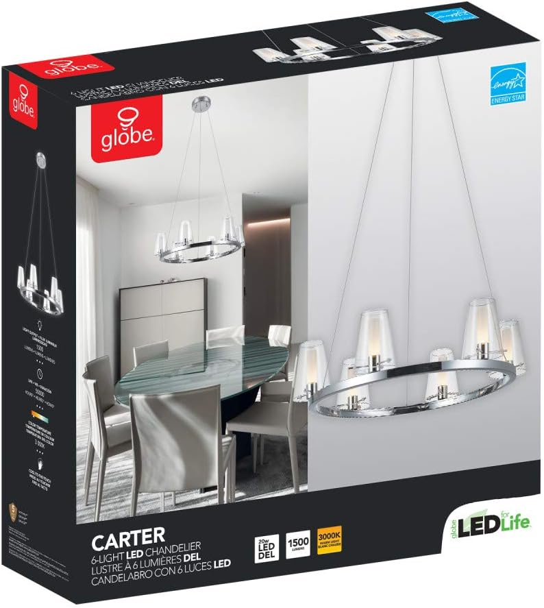 Greatest Product Globe Electric 69990 Carter 20W LED Integrated 6-Light Chandelier, Chrome with Frsoted Inner Tubes Exclusive Globe Electric 69990 Carter 20W LED Integrated 6-Light Chandelier, Chrome with Frsoted Inner Tubes