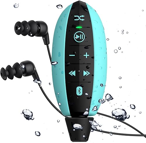 AGPTEK S19 - Reproductor de MP3 impermeable para nadar con clip, 8 GB IPX8, reproductor de música 100% impermeable con Bluetooth y auriculares