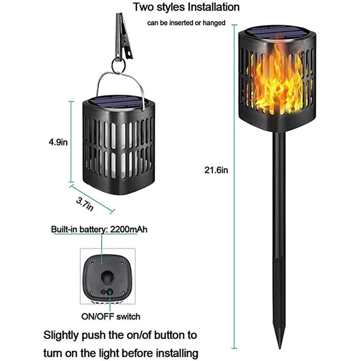 Solarleuchten Für Außen, Solar Flammenlicht Mit Realistischen Flammen, Solar Gartenleuchten 96 Led Solarlampe IP65 Wasserdicht Garten Fackeln, Automatische EIN/Aus, Für Außen, Hinterhöfe, Rasen