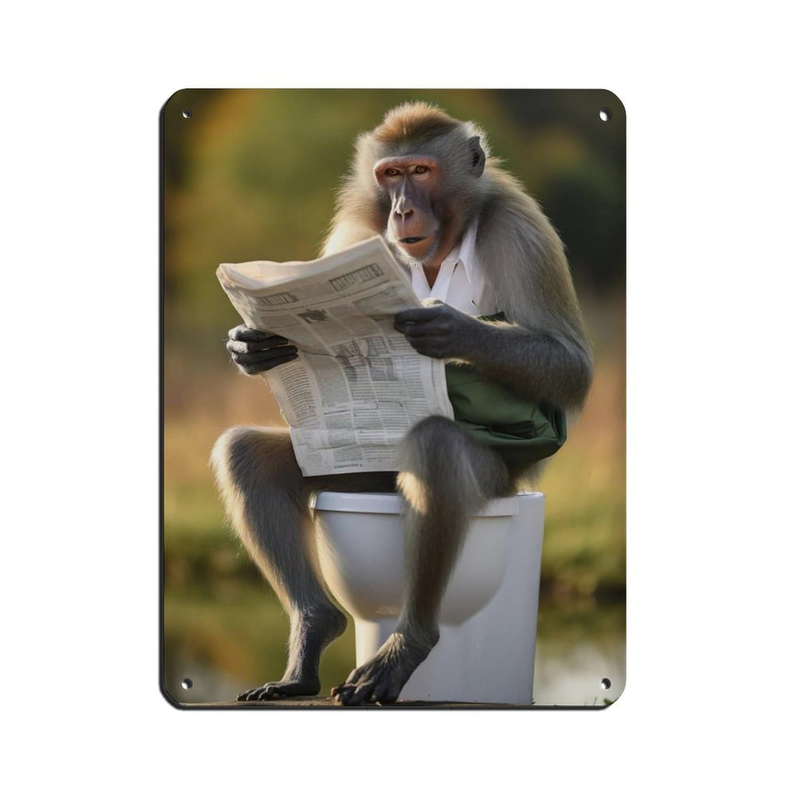 Lxwnze 30L X 40W Cm Mandrill Monkey Sitting On The Toilet Reading A Newspaper (7) Tin Sign Vintage Metal Pub Club Cafe Bar Home Wall Art Decoration Poster Retro 12X16inch(30X40cm)