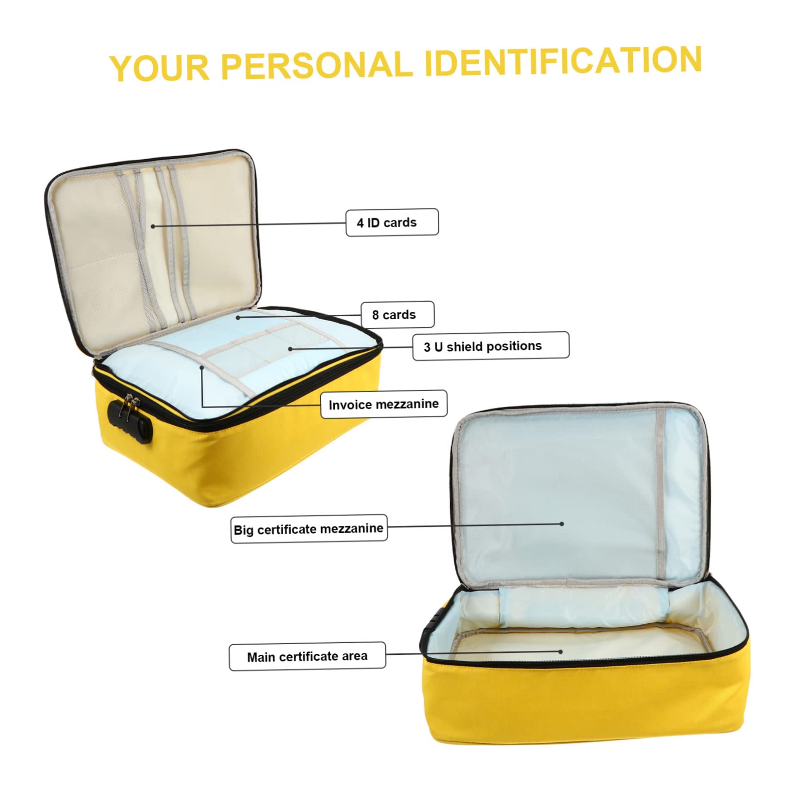 Holibanna 1pieza Gran Capacidad Estuche De con Cerradura para De Negocios Organizador De Tarjetas y Accesorios Bolsa Multifuncional Amarilla con Doble