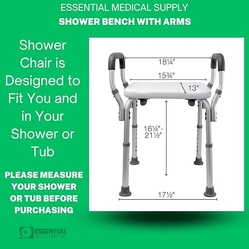 Vista 11 de Essential Medical Supply - Banco de ducha con brazos y respaldar, B3011-1, Con parte posterior, 1