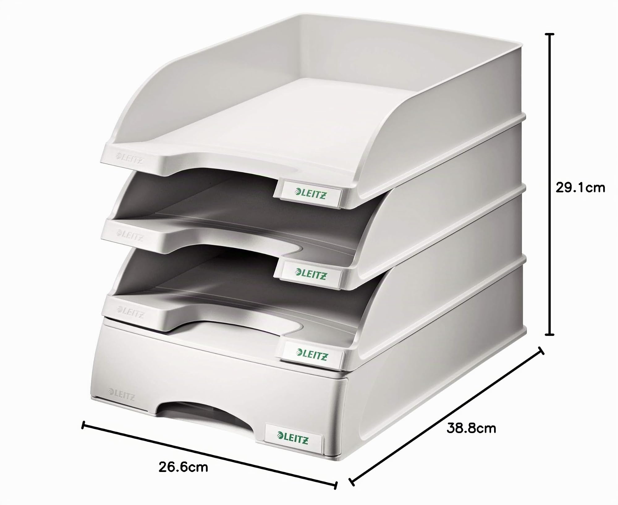 Leitz Briefkorb-Schublade A4, 4er Pack, Schubladenbox in Premium-Qualität für vertrauliche Unterlagen, Stapelbare Ablagefächer kombinierbar mit Briefkörben, Grau, Plus-Serie, 52100085
