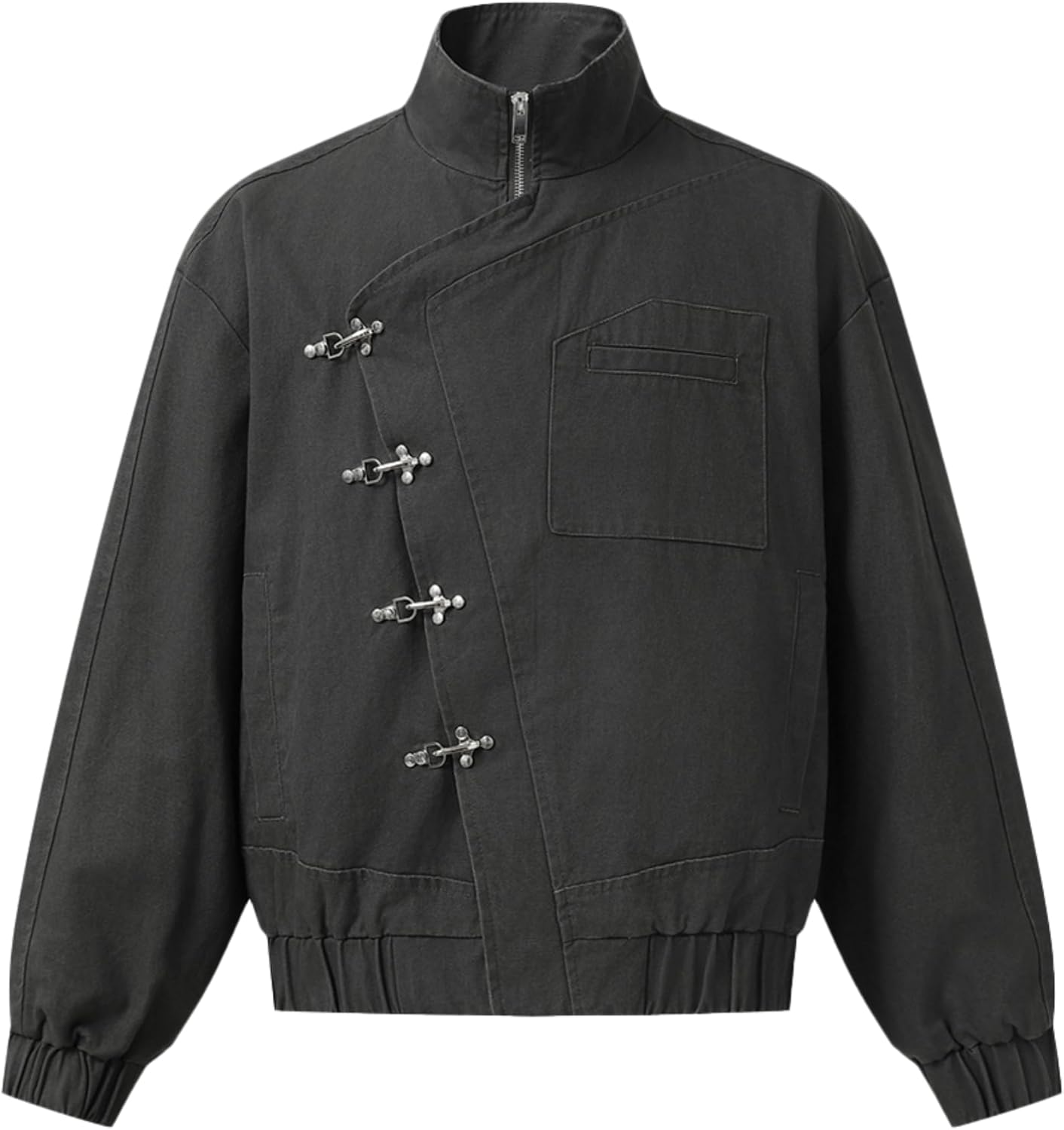 Vamtac Mens Lightweight Jacket Collar Jackets Metal Button Vintage Slant Placket Coats With Pockets