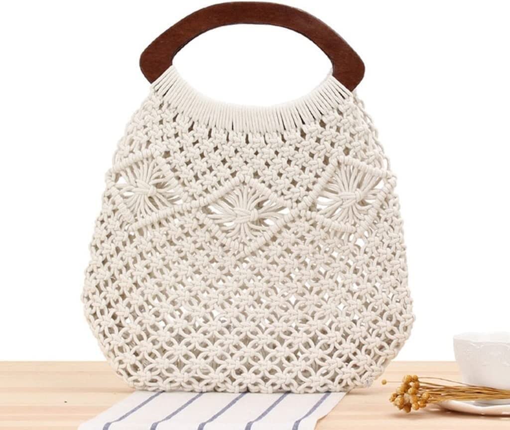 Stroh Handtasche Handgemachte Taschen Frauen Strand Weben Damen Gewickelte Strandtasche Aushöhlen Griff Handtaschen Sommer Strand Tasche (Color : A)