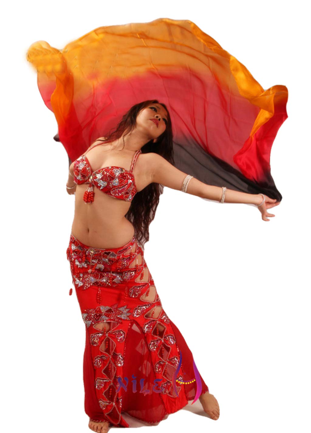 Winged Sirenny 3-Tone Flowy Luxury Bellydance Silk Scarf with Hand Rolled Edges, Lightweight Liquid Oriental Dance Veil