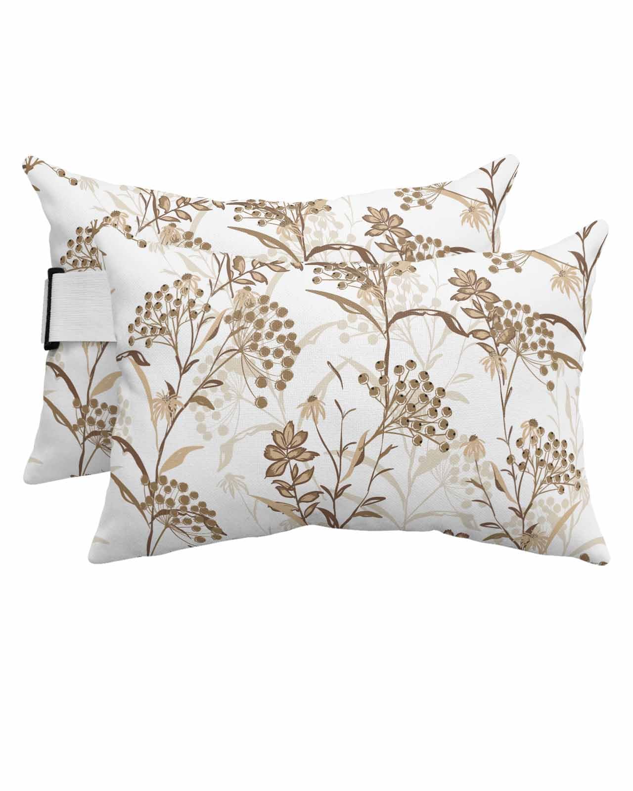 Anzona Pack of 2 Brown Botanical Lumbar Pillow Covers, Outdoor Waterproof Throw Pillow Covers Set, Spring Floral Pastoral Elegant Summer Flowers Decorative Cushion Case for Patio Beach, 11x16 Inch