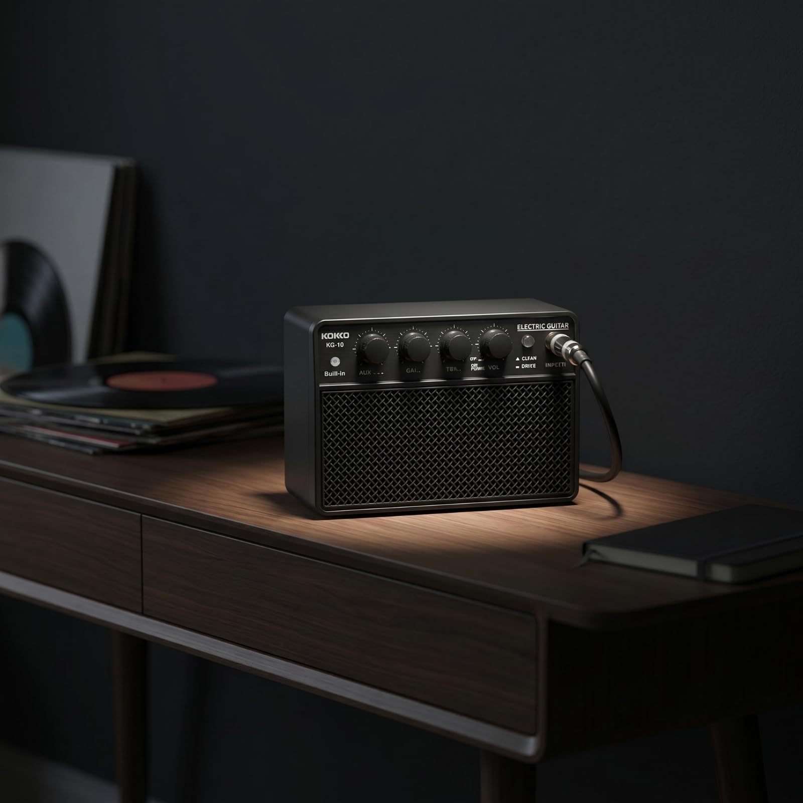 Amplificatore Portatile Basso Chitarra Elettrica 10W con Controlli Superiori Manopole Presa Ingresso Selettore Pulito, Amplificatore Per Chitarra Elettrica KG-10