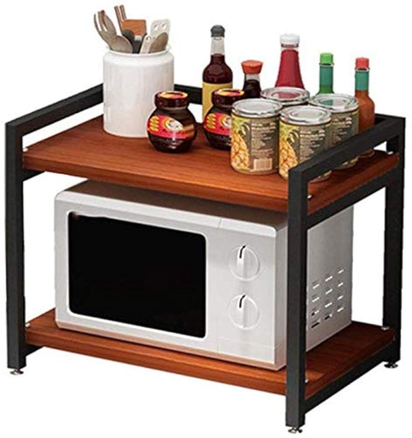 INDIAN DECOR. 36700 Kitchen Shelves Durable 2 Tier Wooden Storage Rack Microwave Rack Shelf Kitchen Counter And Cabinet Shelf Wooden Shelving for Organize Cooking Utensils, BLACK-image-2