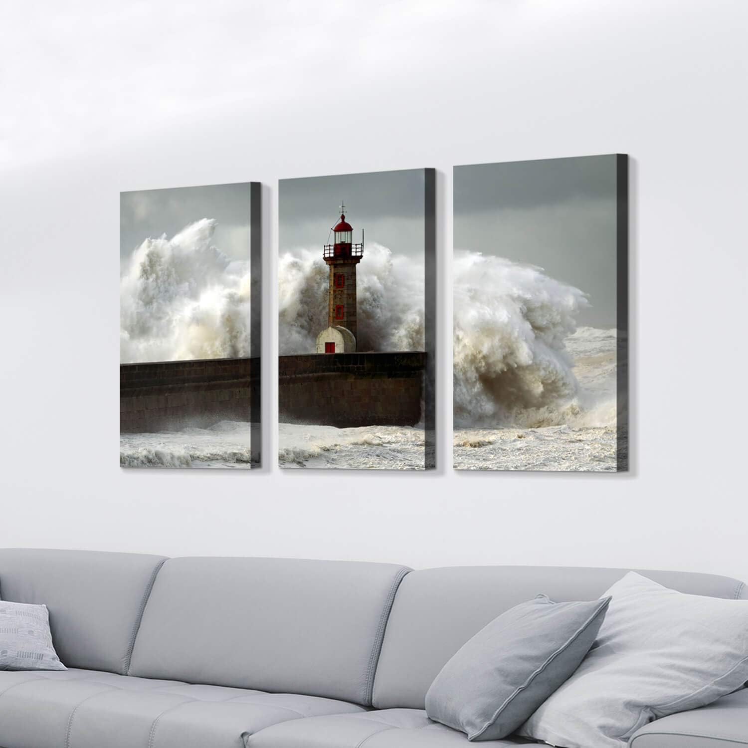 Black Friday 🔥 Ocean Wave Picture Wall Art: Lighthouse in Storm Wave Artwork Painting Print on Canvas for Bedroom Office ( 26'' x 16'' x 3 Panels ) Flash Deals - 70% OFF Ocean Wave Picture Wall Art: Lighthouse in Storm Wave Artwork Painting Print on Canvas for Bedroom Office ( 26'' x 16'' x 3 Panels )
