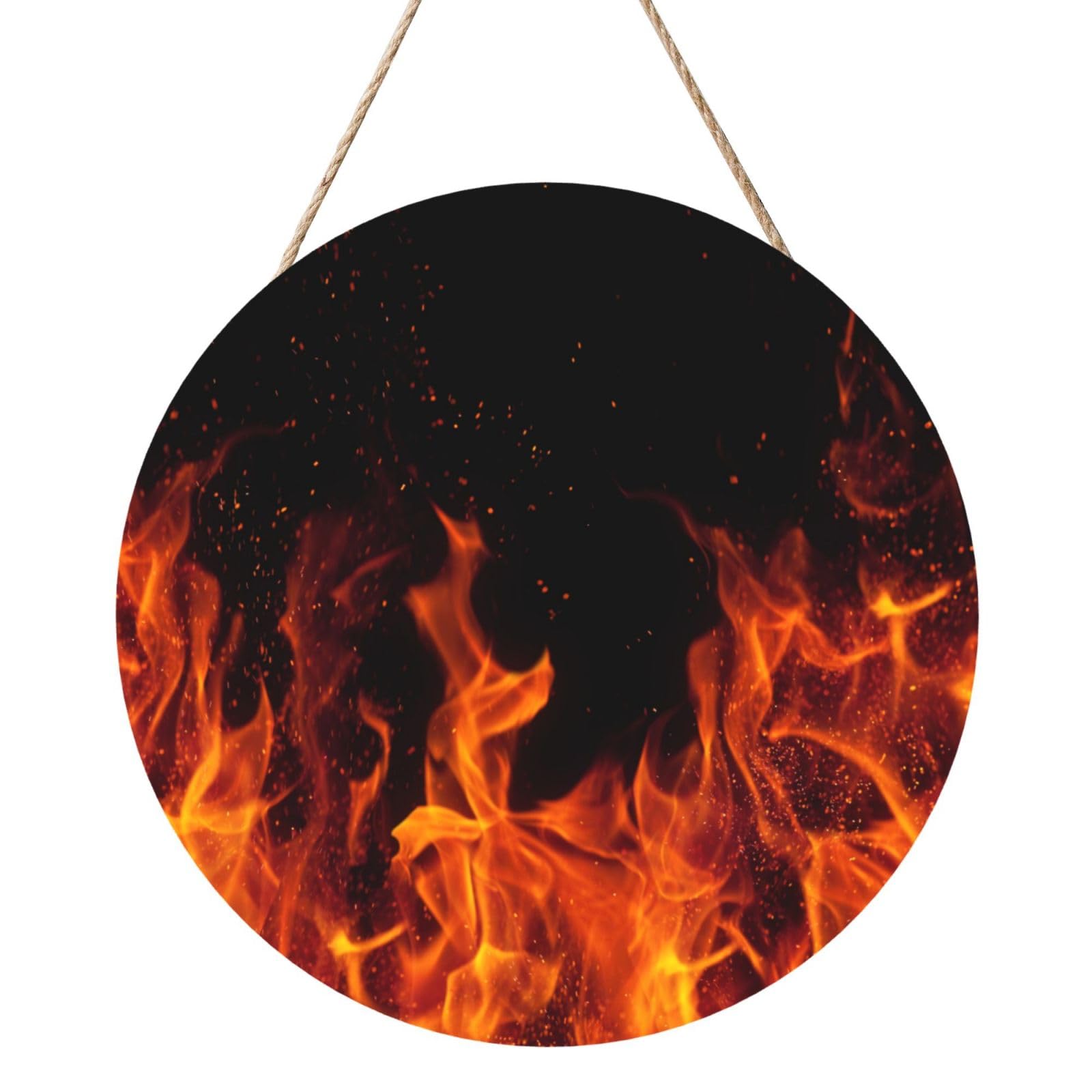 InOmak Fire Pattern, Round Wood Panel Painting 12 in, Wall Hanging Painting For Home
