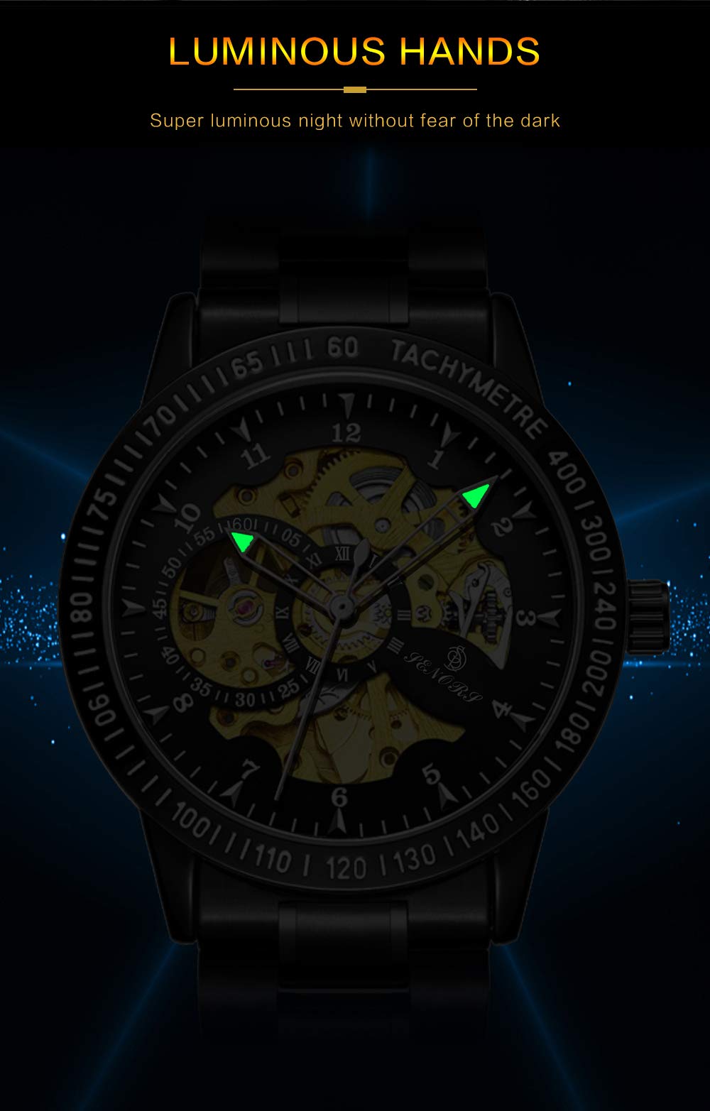 Herren Automatikuhr Herren mechanische Automatik-Uhr schwarz mit Edelstahl Metallarmband