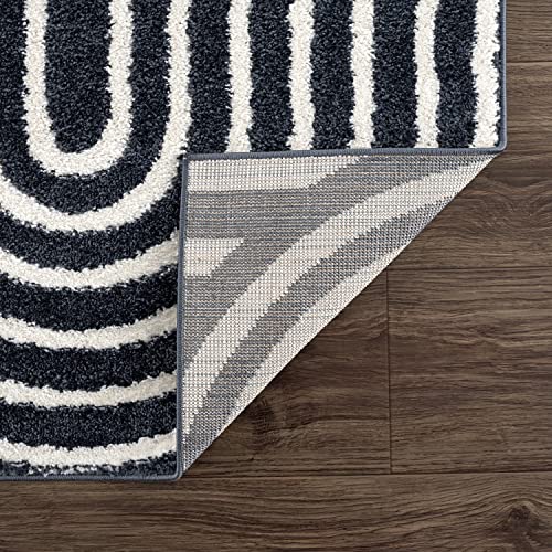 Abani Contemporary Mid-Century Design 5’3” X 7’6” (5'X8') Area Rug Rugs - Modern Non-Shed Arches Print Cream & Black Bedroom Rug #TOP5