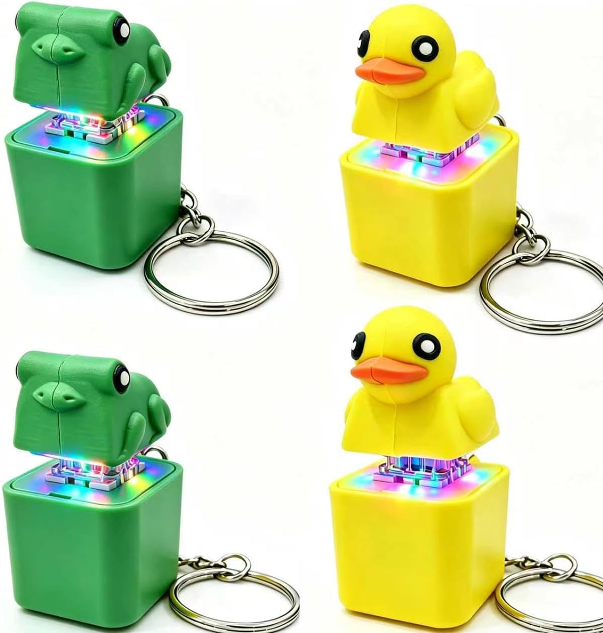 Frog Croaking Fidget Toy,Quacking Duck Stress Reliever Keychain with Colorful Lights,Rechargeable Keyboard Clicker,Stress Reliever for Anxiety and Sensory Fun(4PCS)