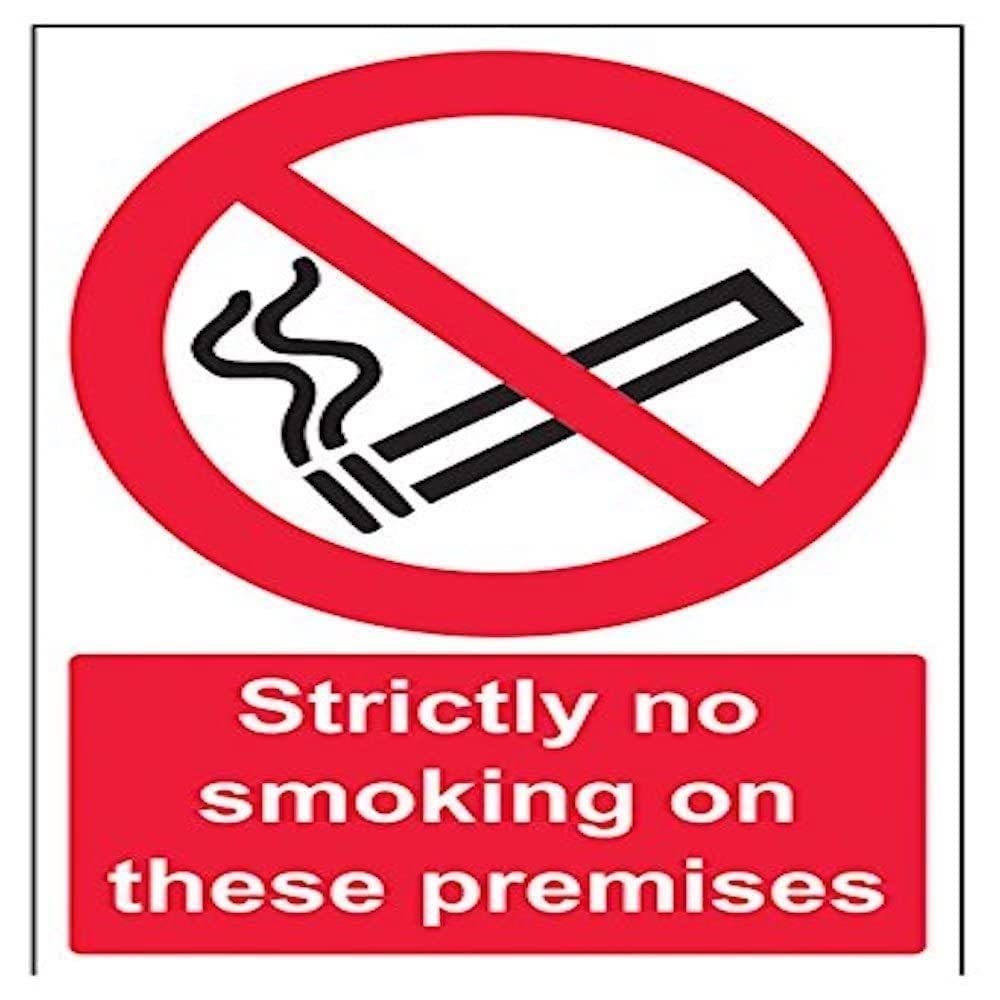 V Safety Strictly No Smoking On These Premises Prohibition Sign - 200mm x 300mm - 1mm Rigid Plastic