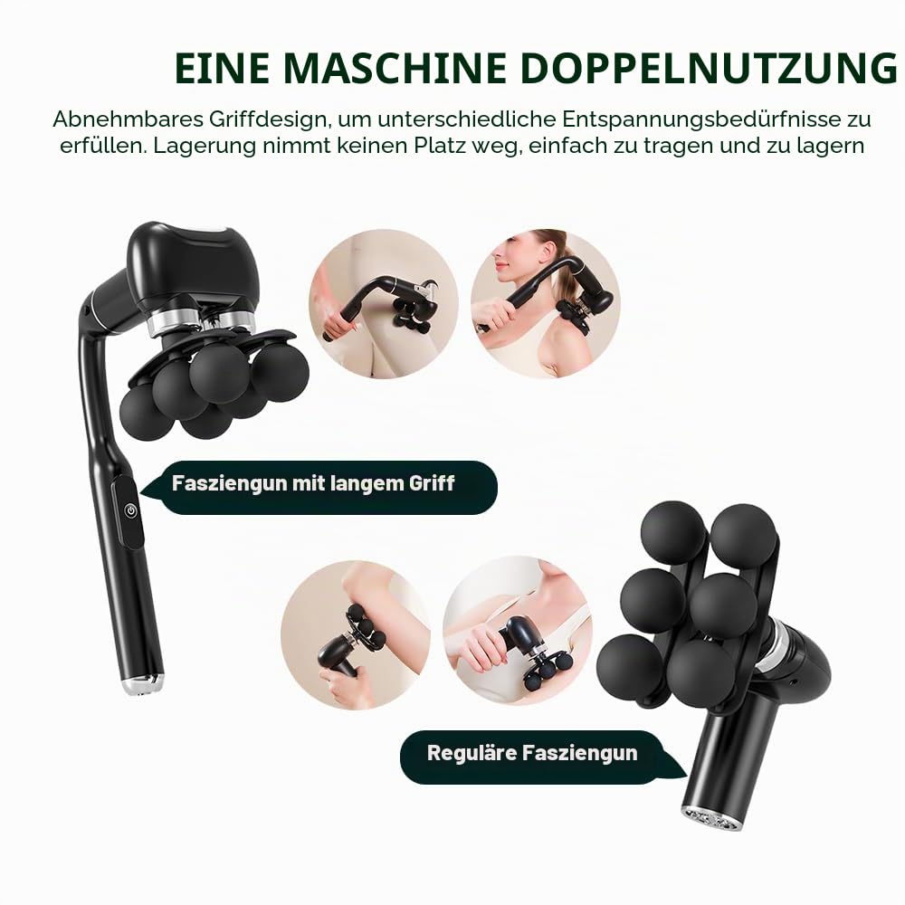 Mehrkopf-Massagegerät, abnehmbare Schlagmassagepistole,massage gun | verlängertem Griff, handgehaltenes RückenmassagegerätTiefengewebemassagegerät, 5 austauschbare Massageköpfe