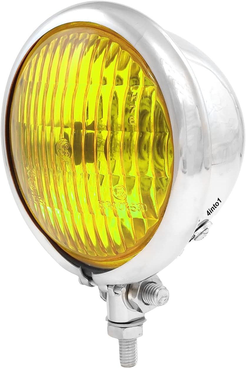4.5″ Bottom Mount Halogen Motorcycle Headlight – Chrome w/Yellow Lens 4.5″ Bottom Mount Halogen Motorcycle Headlight – Chrome w/Yellow Lens