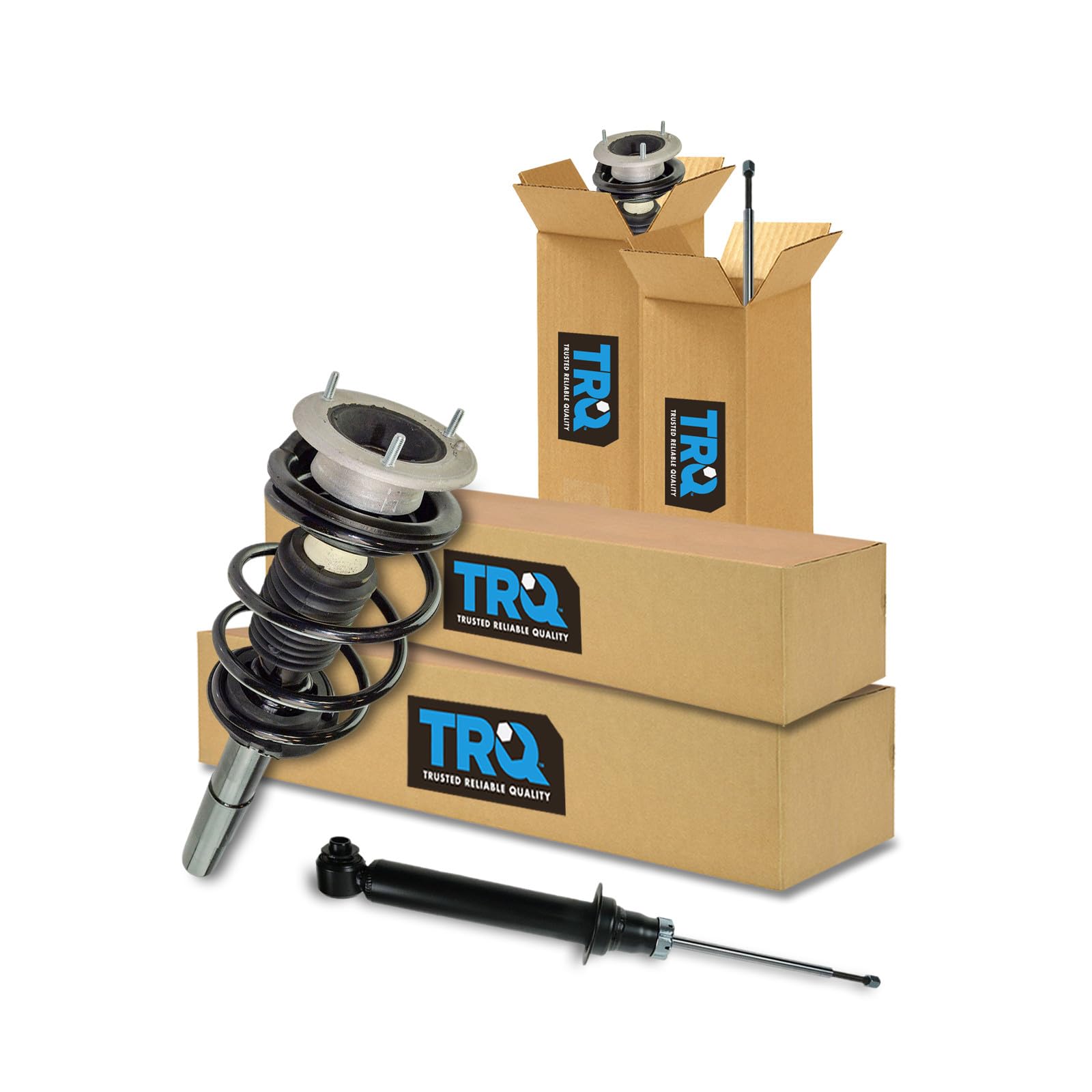 TRQ Front and Rear Complete Strut Assembly &amp; Shock Absorber Kit Complete Strut &amp; Coil Spring Assembly Compatible with 2001-2003 BMW 525i 1997-2000 528i 530i