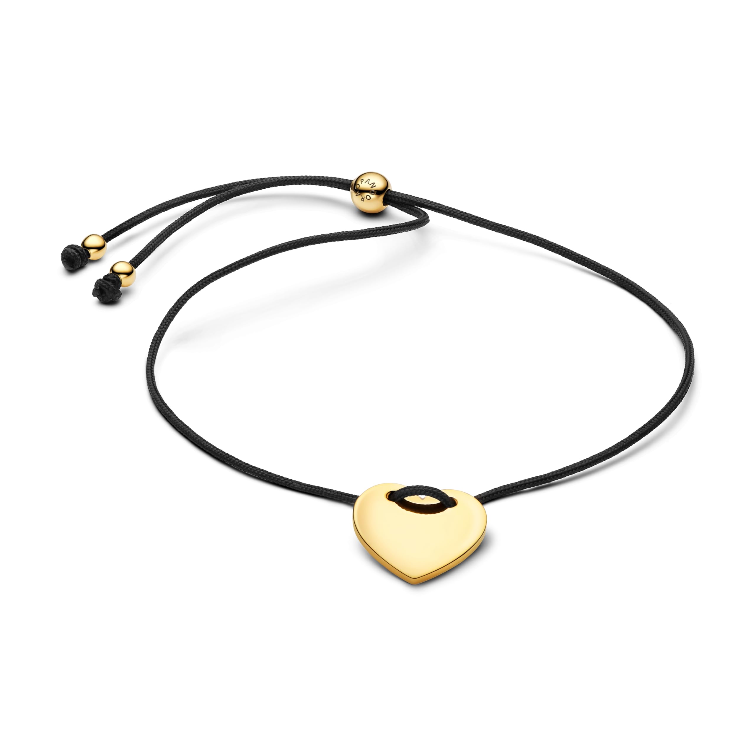 PANDORA 564420C01-2 - Cordoncino a forma di cuore inciso, in lega di metallo placcato oro 14 carati, dimensioni: 28 cm, colore: Nero