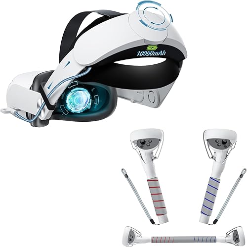 Saqico 10000mAh Battery Head Strap & 2 in 1 Long Arms & Handle Attachments Compatible with Oculus Quest 2 & Hand Controllers