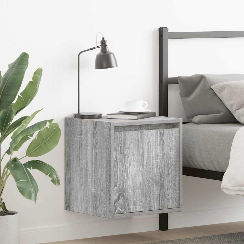 SXZenSpace 861240 Wall-Mounted Bedside Cabinets 2 pcs Grey Sonoma 38x34x40 cm Bedroom Cabinet,Storage Nightstand Side Table