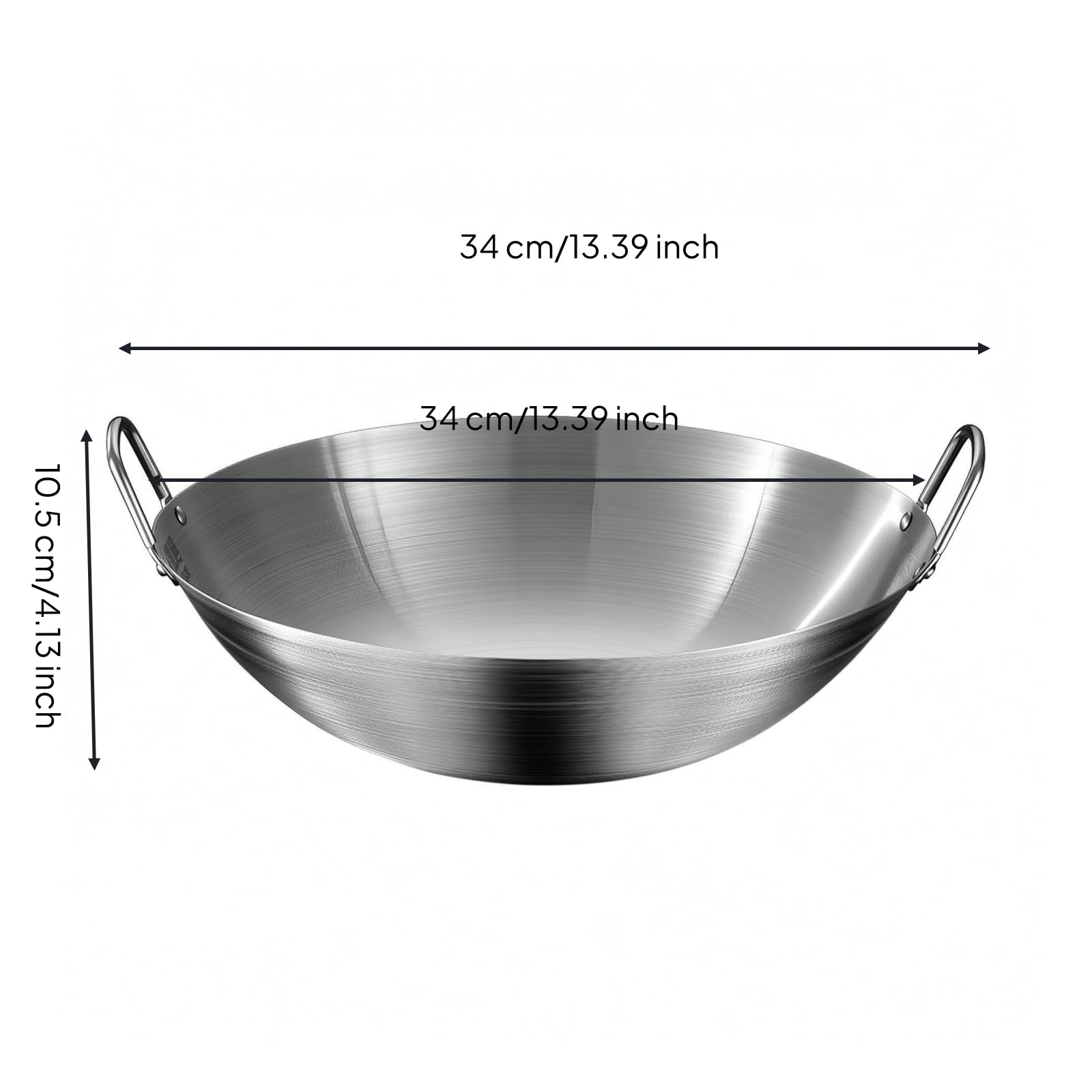 Wok En Acier Inoxydable Chinois, 34CM