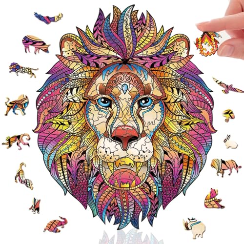 ieron 212 Pcs Original Wooden Jigsaw Puzzle, Mysterious Lion, Medium 9.5x11.5, Unique Animal Shaped Puzzle Box, Birthday Xmas Gift Idea for Kids, Adults, Girls, Boys, Family Game and Hobby