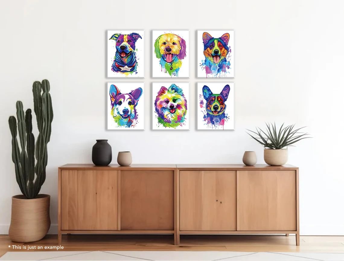Watercolor Dog Canvas Wall Art, Cute Dog Canvas Wall Decor, Funny Animal Canvas Prints, Family Pets Posters - Bedroom Watercolor Original Artwork Prints, Set of 6 (8X10 Framed