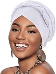 DRESHOW African Women Turban Caps Beanie Twist Headscarf Pre-Tied Double Twisted Braid Hair Cover Wrap Hat Chemo Cancer Cap