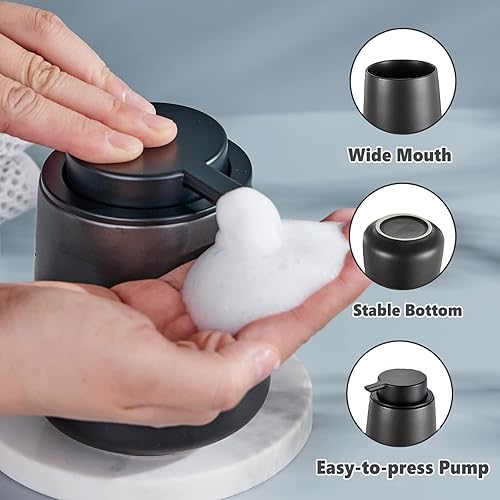 Miniatura 3 de Eyrozia Juego de accesorios de baño negro mate, juego de 3 piezas de dispensador de jabón de cerámica, juego de accesorios para encimera de tocador,