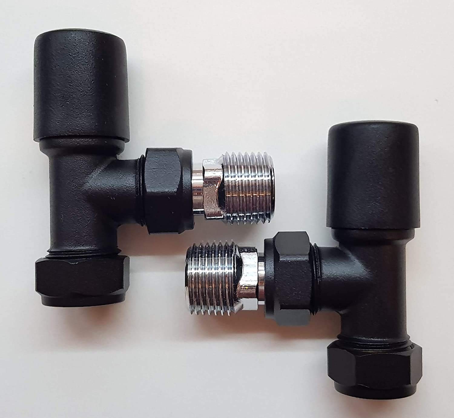 Team Supplies Black Teams Matt Towel Rail Radiator Wheelhead Valve Pair Minimalist Angled T5