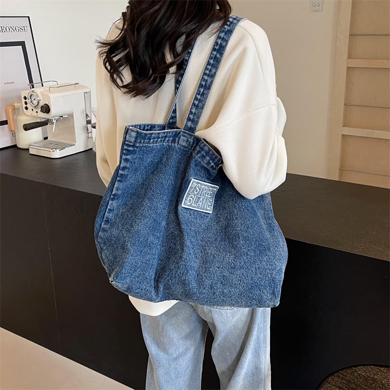 Bolso tote grande de denim para mujer, bolso de hombro con gran capacidad, ideal para verano y playa miniatura 3