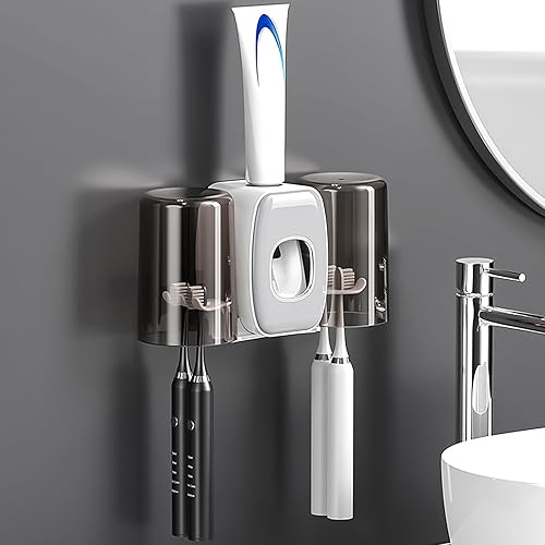 Miniatura 6 de Soporte de pared para cepillos de dientes con 4 ranuras con tapa, organizador de almacenamiento de cepillos de dientes autoadhesivo para ducha,