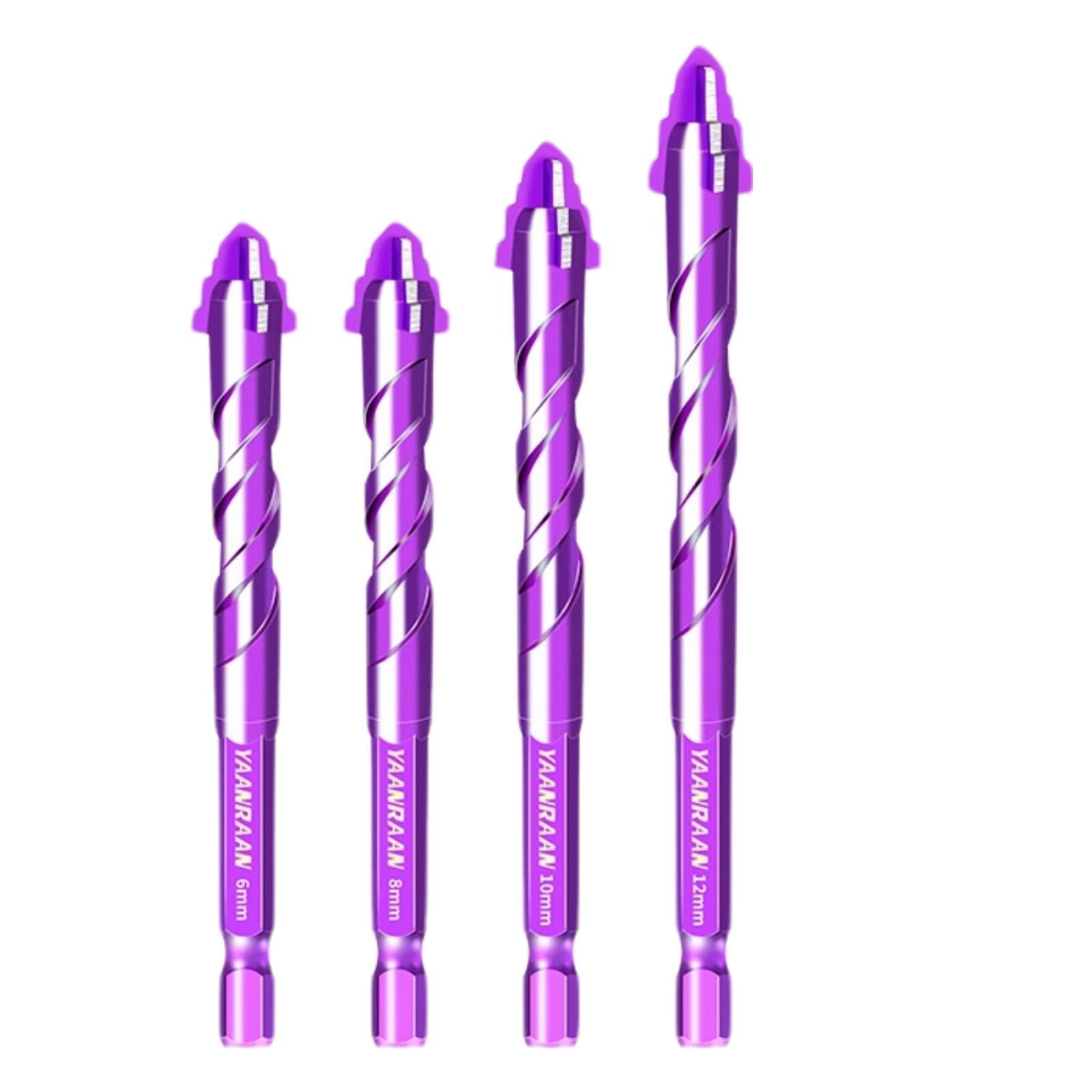 4-Piece 4-Flute Step Drill Bit with Spiral Shank (6-12mm) - Carbide Porcelain Tile Drill Bit, Glass Drill Bit, Concrete Drill Bit for Multi-Size Drilling | FUGYTVEN