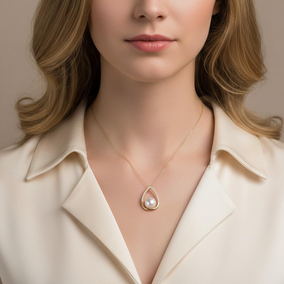 Freshwater Cultured Pearl Pear Pendant Necklace 925 Sterling Silver Jewelry for Women 10mm, 16-18 inch - Image 3
