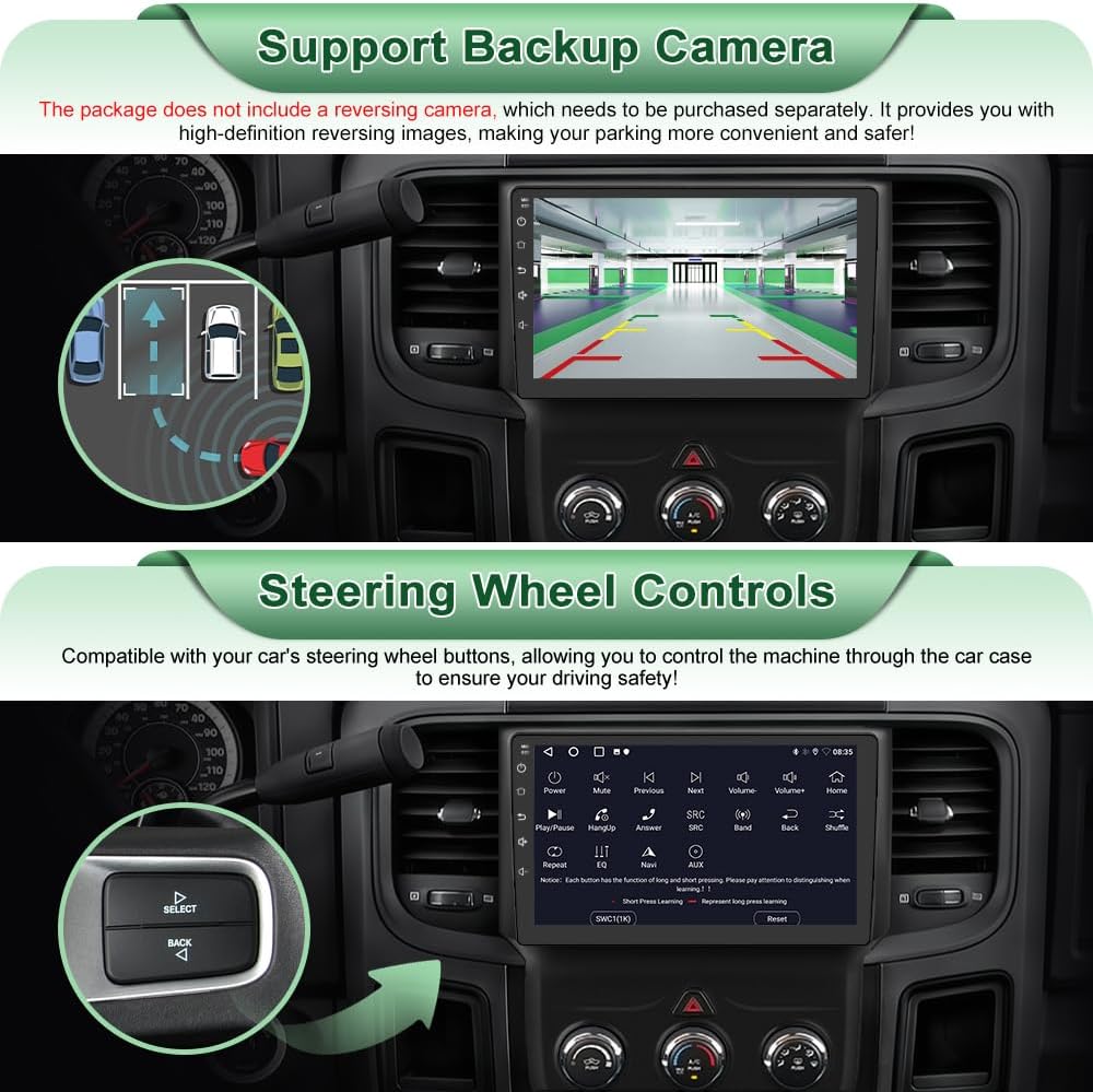 Car Radio Upgrade for Dodge Ram 1500 2500 3500 2013 2014 2015 2016 2017 2018,Android 13 2GB+32GB Head Unit for Ram,9“ Touch Screen CarPlay/Android Auto GPS WiFi,SWC,FM, AM(Only fit Manual AC)