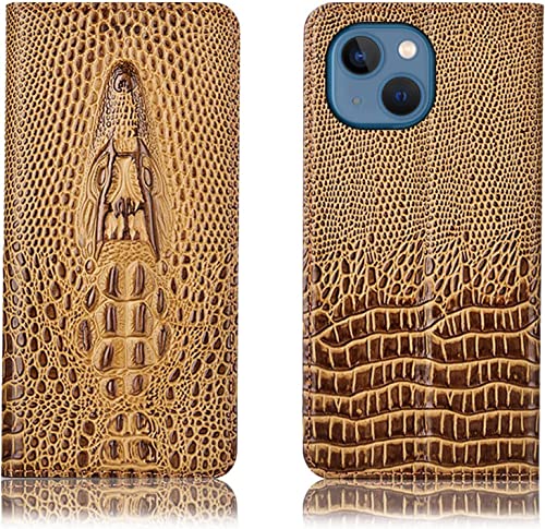 Étui portefeuille pour iPhone 14 en cuir véritable marron antichoc TPU