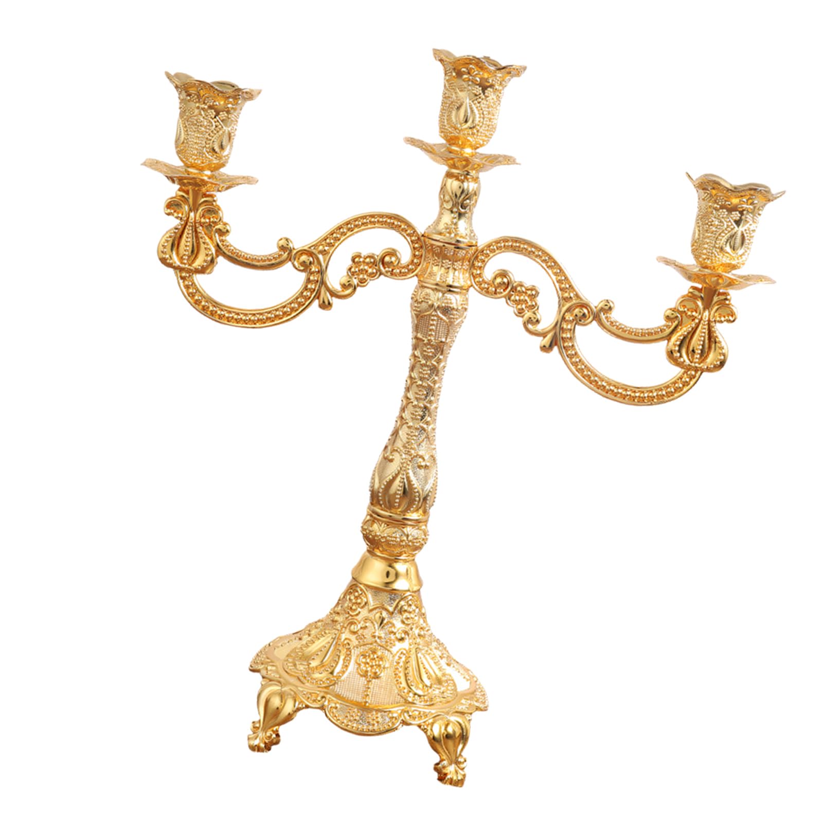 Xjdzineq Golden Metal Taper Stand with Ornate Carvings European Candelabra Candlestick Holders for Wedding Centerpieces European Gold Candelabra
